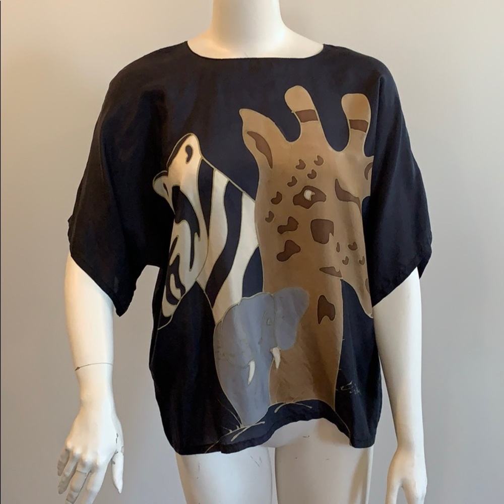 20% off! Silk animal motif black & neutral blouse!